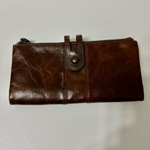 Brown Leather Zip & Snap Wallet